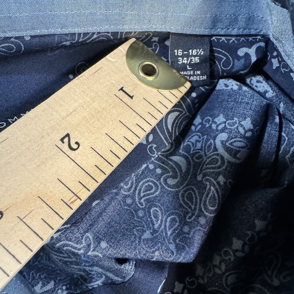 TOMMY HILFIGER Button-Up Shirt Mens Large Slim Fit Blue Cotton Stretch Paisley - Picture 5 of 8